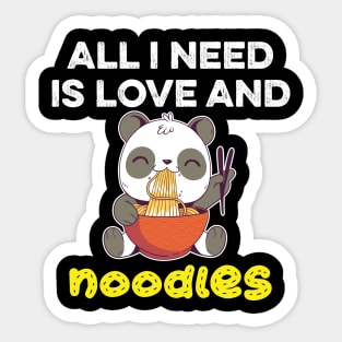 All I Need Is Love and noodles funny kawaii panda eat noodles Sticker